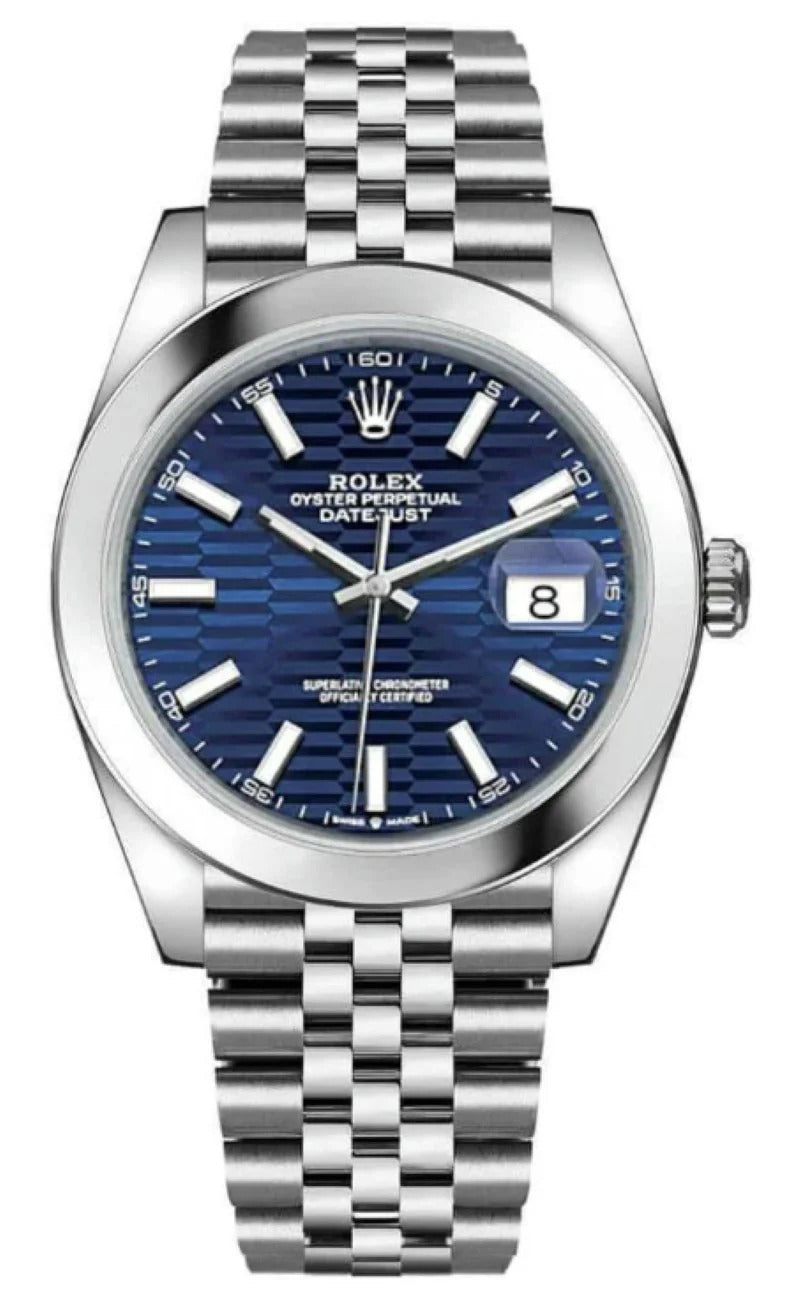 Rolex Datejust 41 Blue Motif Dial Smooth Bezel Jubilee Bracelet