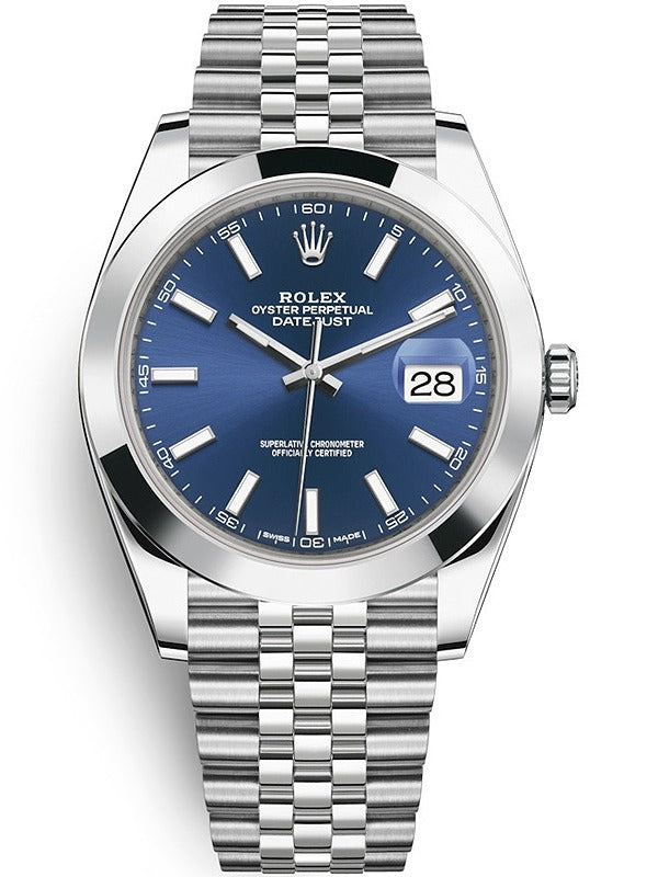 Rolex Datejust 41 Blue Motif Dial Smooth Bezel Jubilee Bracelet